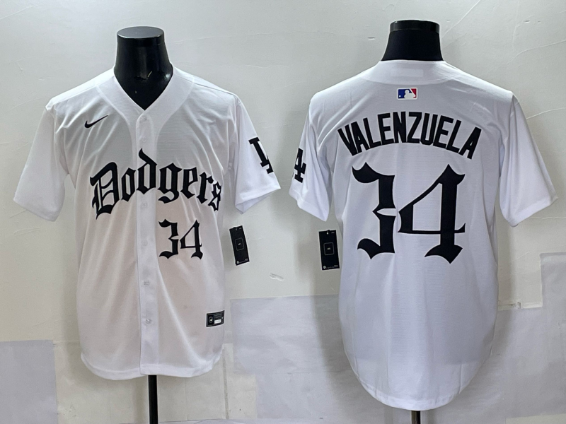 Men Los Angeles Dodgers  #34 Valenzuela white Nike 2025 MLB jersey 005